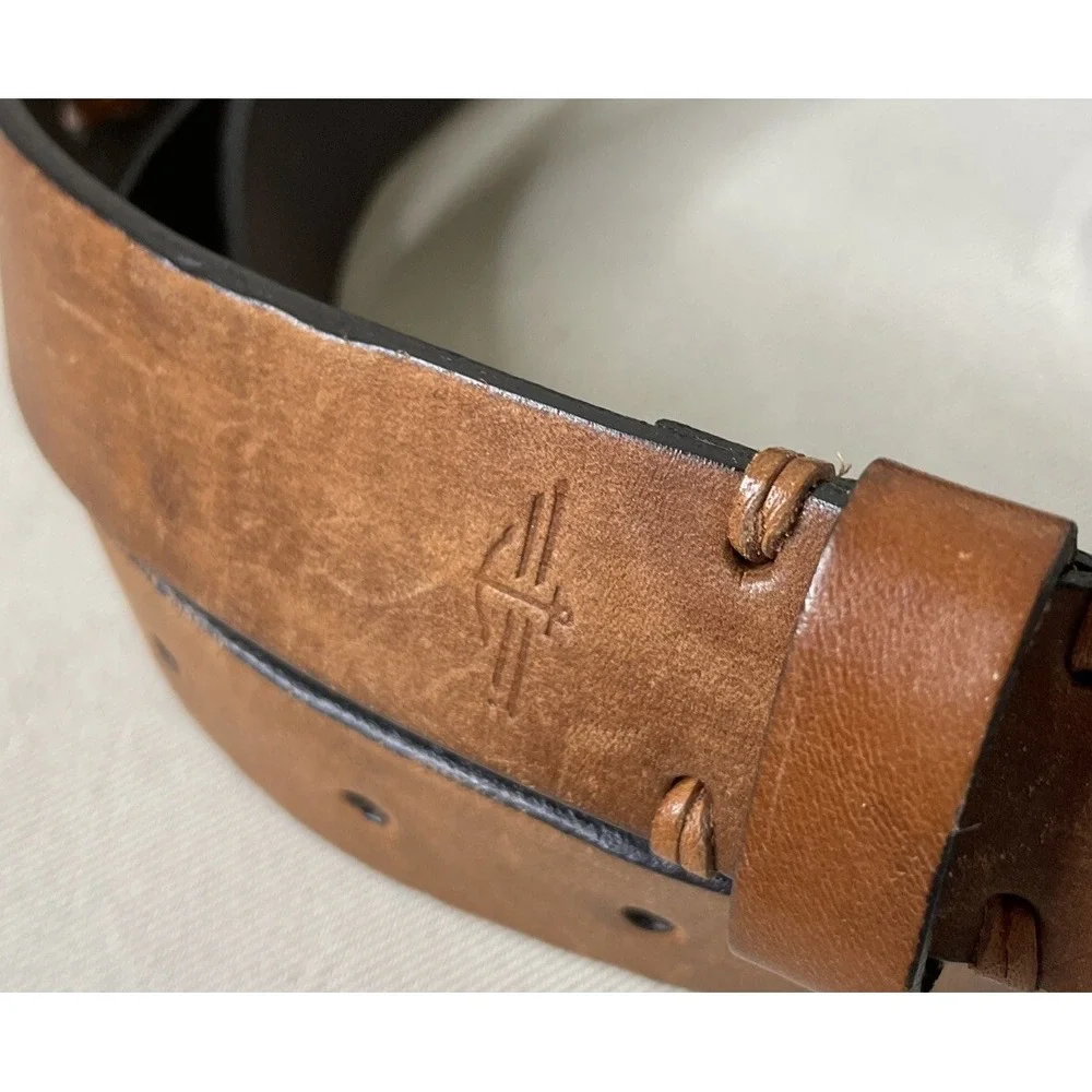 Dockers Mens XL Genuine Leather‎ Belt Brown Whipstitch Grommet